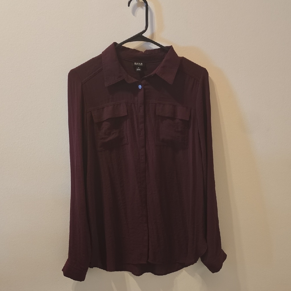 a.n.a Maroon Button Down Long Sleeve Shirt